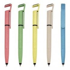 Caneta Plástica fibra de bambu touch com suporte para celular.