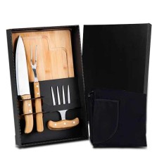 Kit para Churrasco em Bambu com Garfo 4 Dentes com Logo