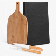 Kit para Cozinha em Bambu com Tábua e Facas com Logo