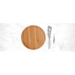 Kit Queijo E Vinho c/Tábua, Faca E Abridor 3 Peças com Logo 