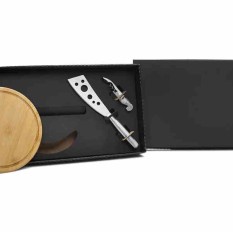 Kit Queijo E Vinho c/Tábua, Faca E Abridor 3 Peças com Logo 